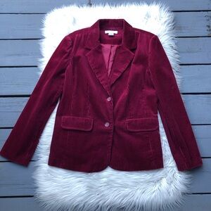 Dressbarn Corduroy Velour Burgundy Notched Collar Women Blazer Jacket size M